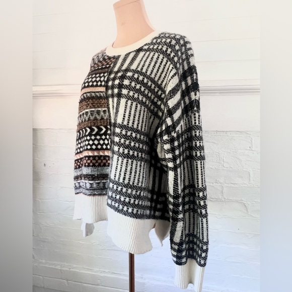 Cinq A Sept Shania Sweater in Cinnamon Alpaca Blend Black Brown Off White Sz L - Picture 4 of 13